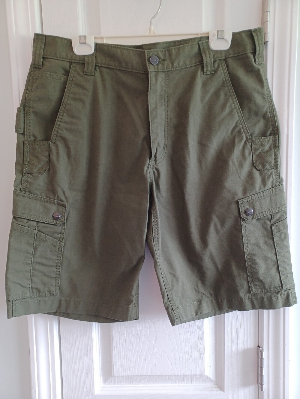 Mens Carhartt Relaxed Fit Ripstop Cargo Utility Work Shorts Olive Green Sz 36